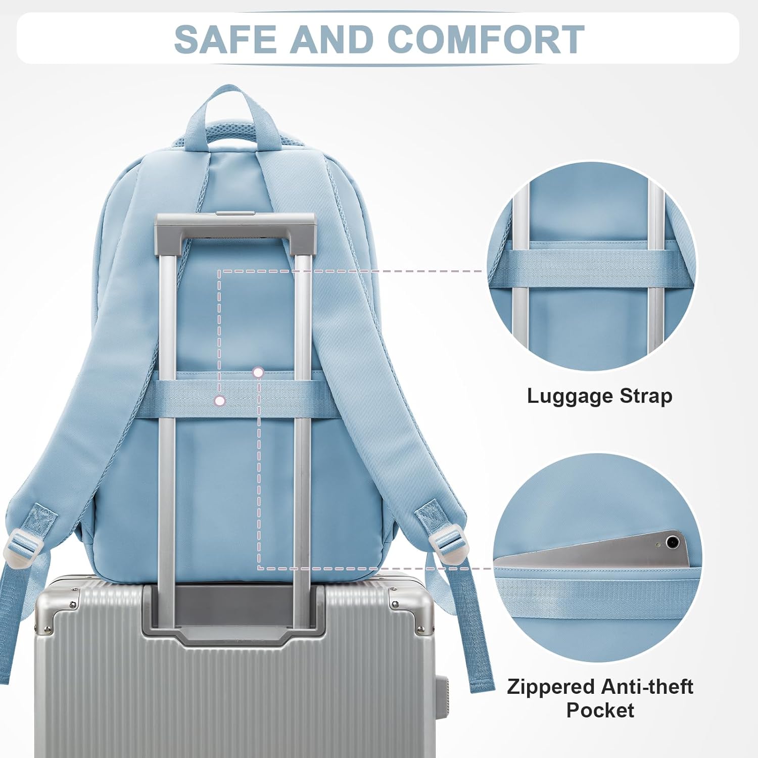 Cute School Backpack for Teens Girls Boys Waterproof School Bag Basic Backpack for College Students Multi Pocket Backpack Lightweight Casual Daypack Backpacks for Women Men(Blue) - Image 5