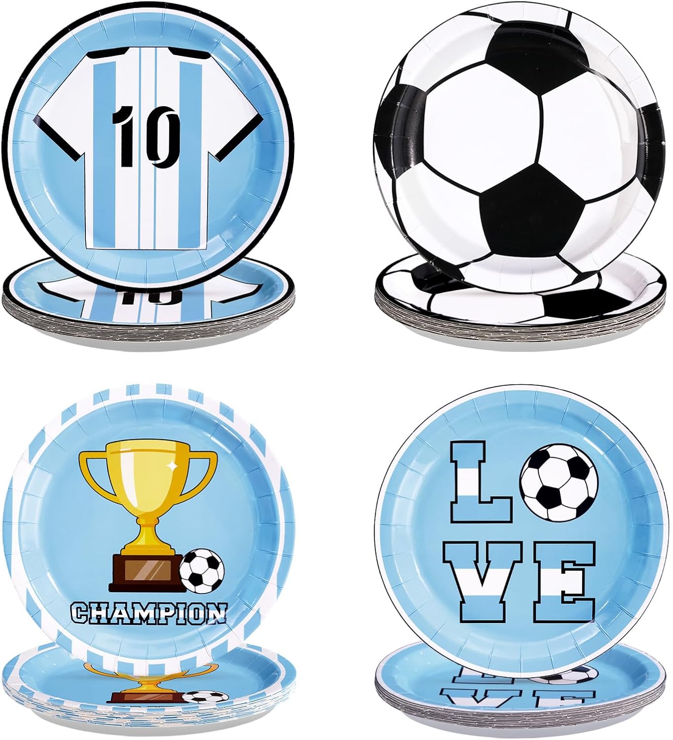 60Pcs Soccer Theme Party Paper Plates 9" Heavy Duty Football Club Red And Blue Dessert Cake Paper Plates Disposable Soccer Champion Platters for Football Theme Birthday Party Decorations