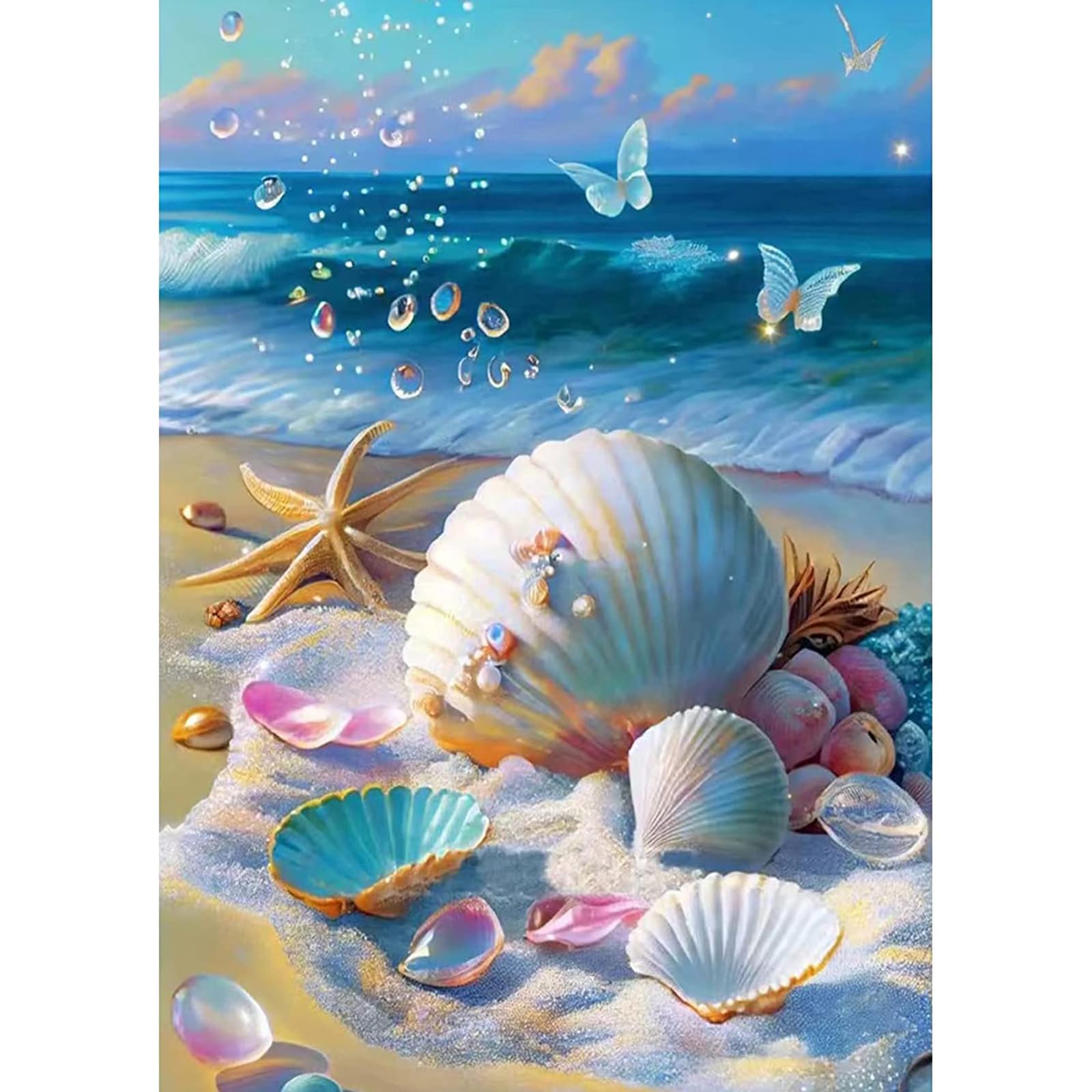 NEWENMO 5D Sunset Sea View Diamond Painting Kit voor volwassenen, houten looppad, diamantschilderset, doe-het-zelf bloem, diamond art, complete set, geschikt voor volwassenen, beginners, woondecoratie