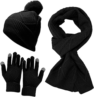Juego de gorros de invierno para mujer, bufanda gorros para mujer con pompón, clima cálido y frío para el uso diario, accesorios de invierno, esquí, hombres y mujeres, regalos para Navidad.