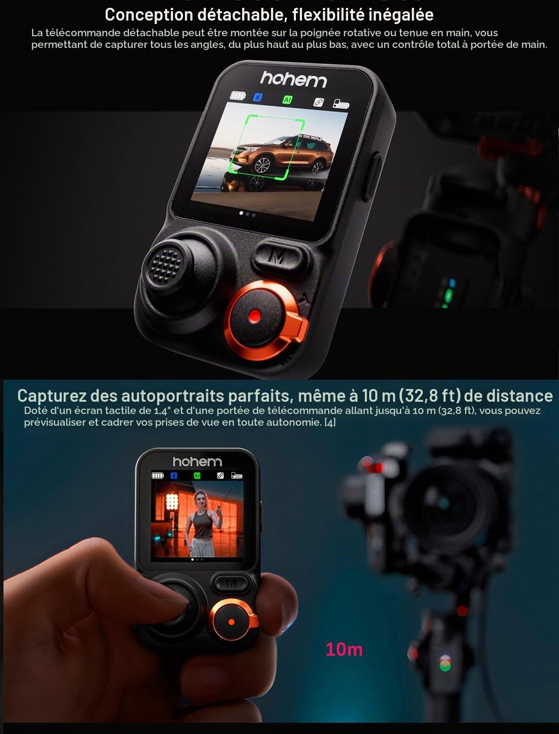 Hohem iSteady MT3 Pro Stabilisateur à cardan 3 Axes pour Camera/Smartphone/Action Camera,Éclairage d'appoint IA Intégré, Télécommande Détachable, Charge utile de 2,5 kg, pour Canon Sony Nikon