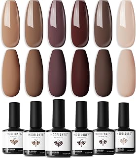 modelones Gel Nail Polish Set - 6 Colors Winter Fall Skin Tone Nude Gel Polish Brown Beige Khaki Nail Gel Polish Set Neutral All Skin Tones Soak Off French Nail Art Manicure DIY Home Salon Gift