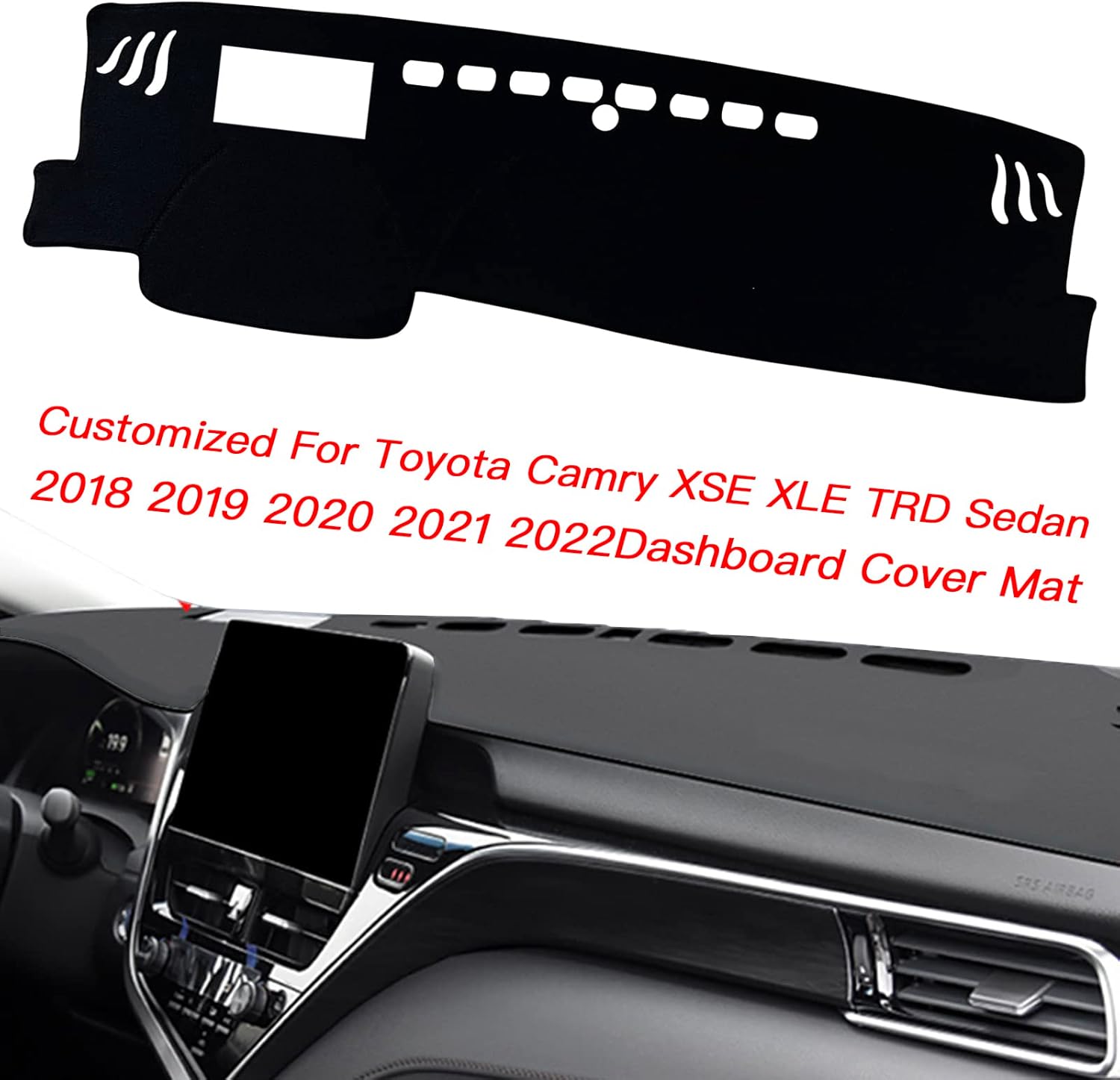 Dash Mat Cover Custom Interior Center Console Compatible with Toyota Camry XSE XLE TRD Sedan 2018 2019 2020 2021 2022 Dashboard mat Covers Accessories (with HUD Black Trim)