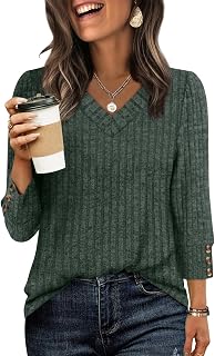V Neck 3/4 Length Sleeve Womens Tops Casual Fall Shirts Lightweight Tunic Sweaters Fashion Clothes 2025