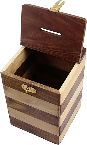 Miniatura 3 de RoyaltyRoute - Hucha cuadrada de madera con tapa e incrustaciones de latón para niños niñas adultos y niños