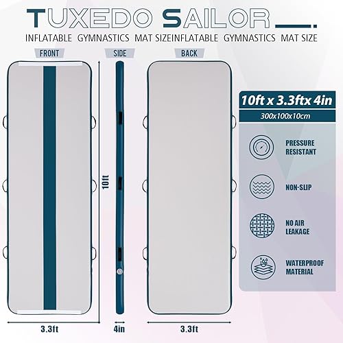 Miniatura 23 de Tuxedo Sailor Inflatable Gymnastics Mat with Electric Pump, Storage Bag, Repair Kit–Air Mat for Home Training, Cheerleading, Yoga Amarillo