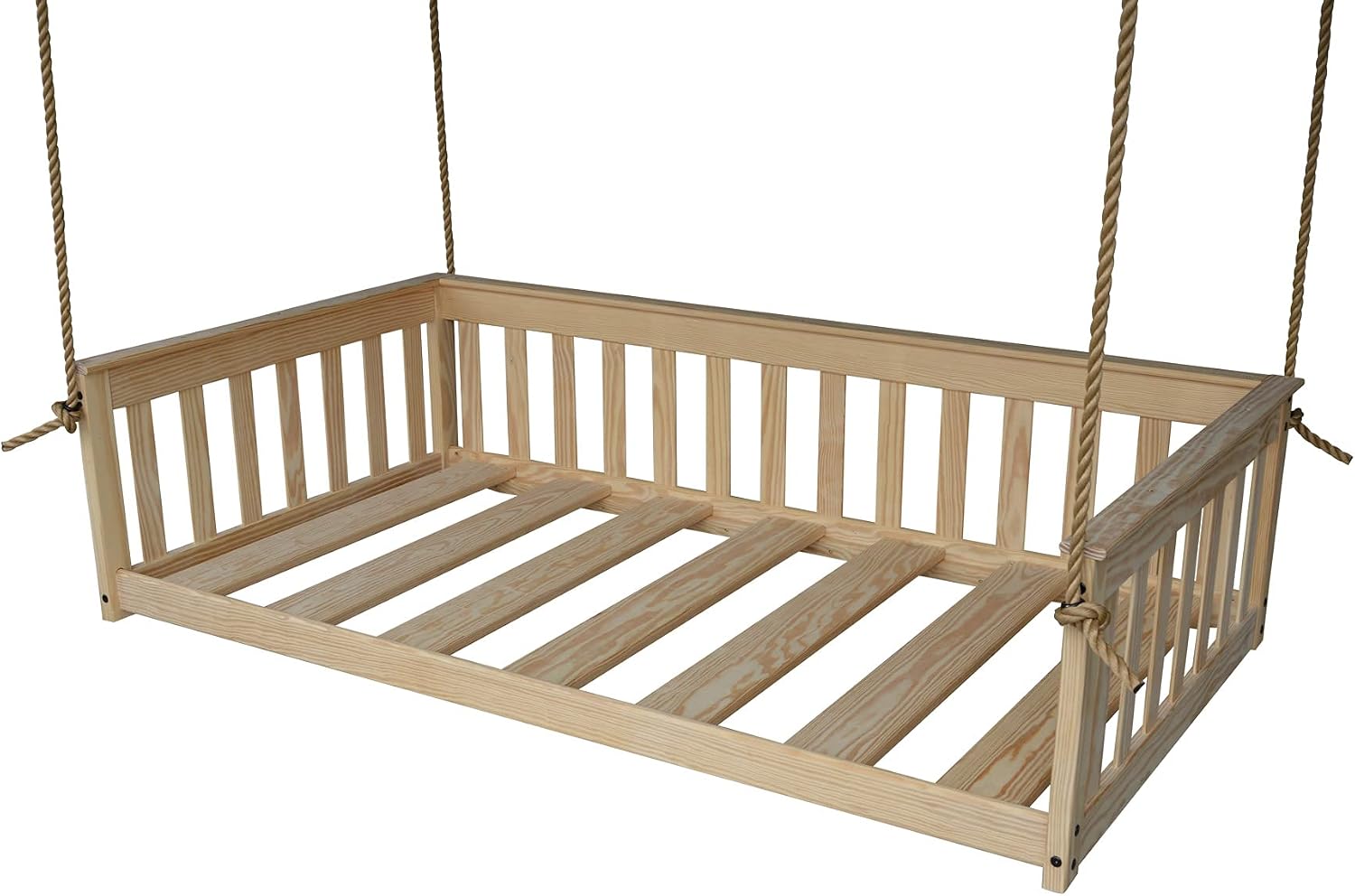 A&L Furniture VersaLoft Amish-Made Pine Twin Mission Swingbed with Rope, Unfinished
