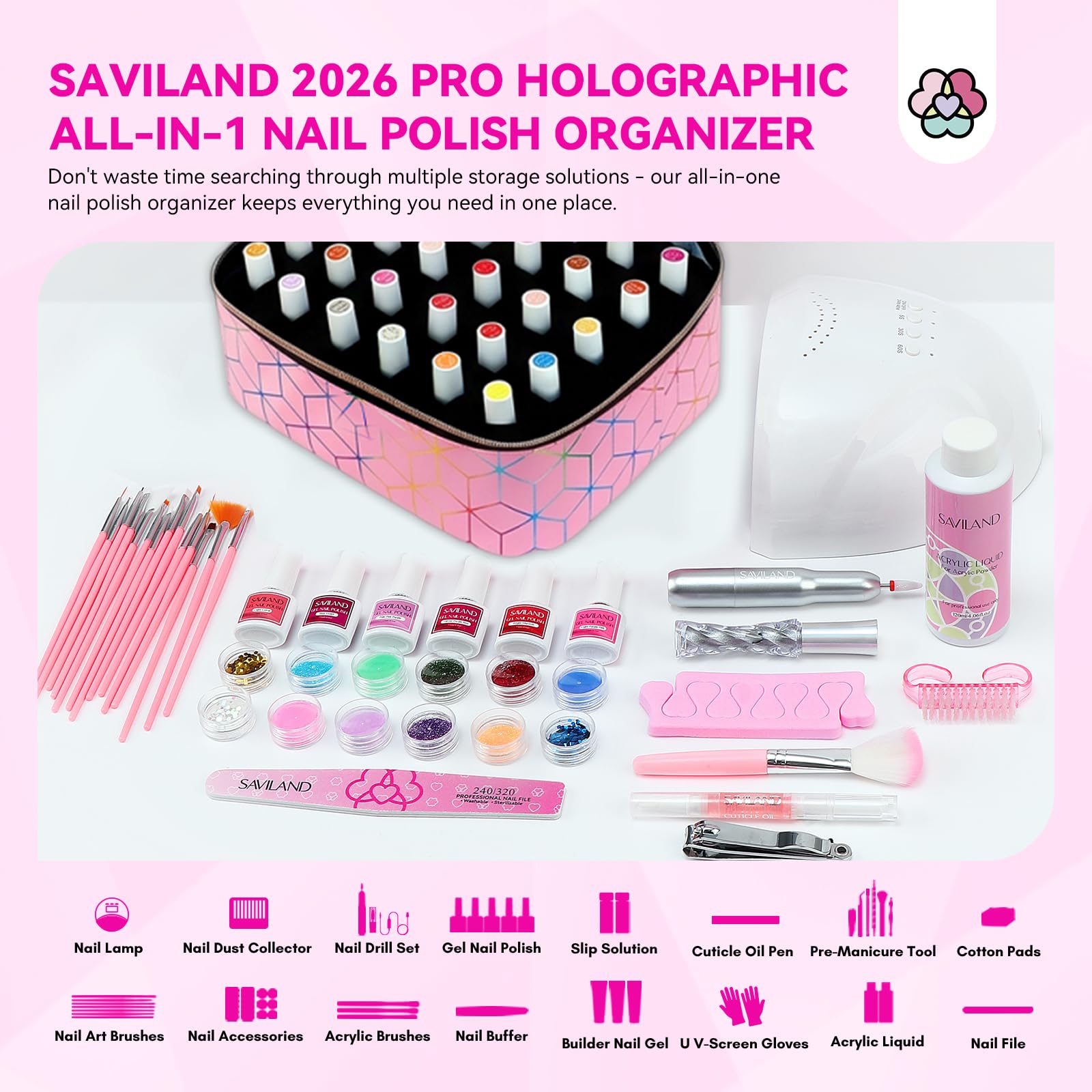 SAVILAND Double-Layer Nail Polish Organizer Bag