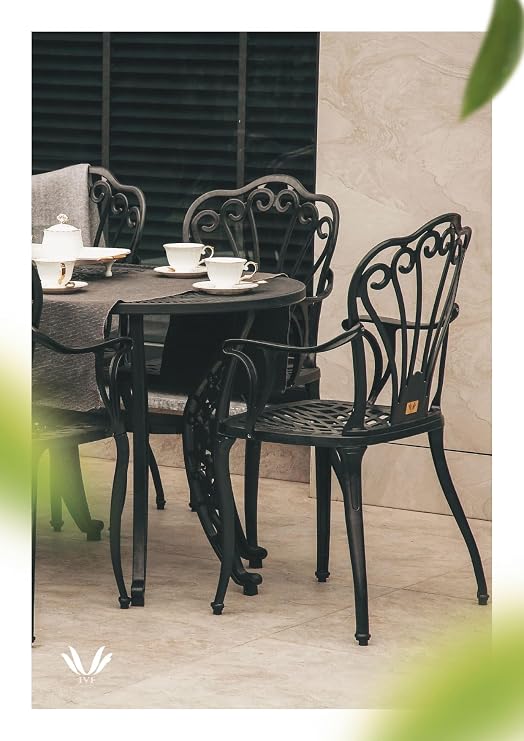 CERITTI Wrought Iron Looking Garden Table and Chair Set, Can Be Used in Garden, Balcony and Outdoor, 2 Years Warranty, 150 KG Carrying Capacity, Plastic Table and Chair Set (Black, Standard)