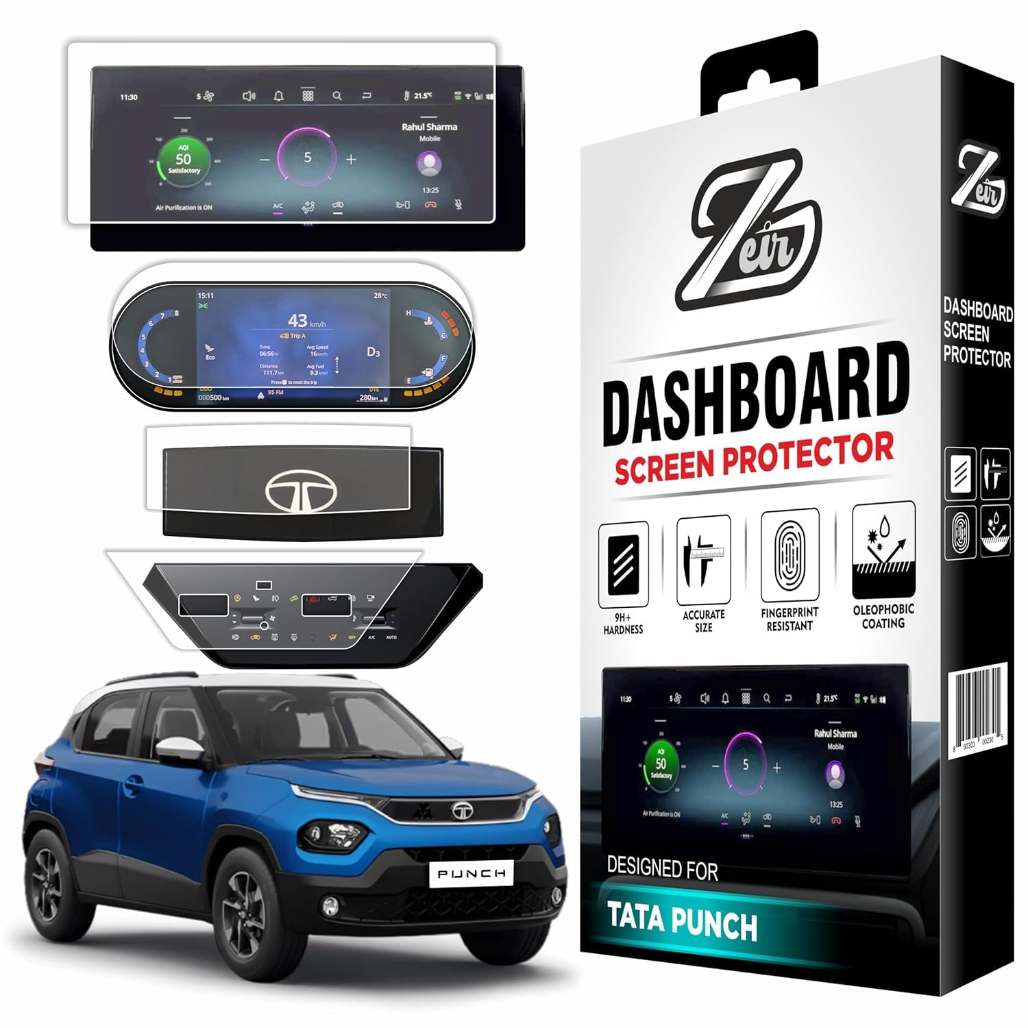 ZEIR [4 PACK] Screen Protectors For TATA PUNCH 2026 FACELIFT || 10-inch INFOTAINMENT + 7" M.I.D Instrument Cluster + Digital Steering + Touch AC Panel Guard || Precise Fit For ACCOMPLISHED+S || Anti Scratch | Water Resistant | HD Clear | High Touch Sensitivity | New Punch & Punch.EV 2026 Car Stereo Display Accessories 2025+ [Not Tempered Glass] ***Check Your Speedometer Carefully Before Ordering***-image-23