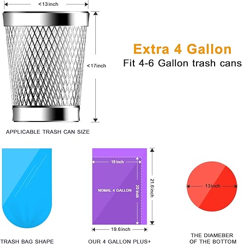 Miniatura 2 de KONE Bolsas de basura de 4 galones, 168 unidades, extragruesas, pequeñas, pequeñas bolsas de basura para baño, hogar, oficina, cocina