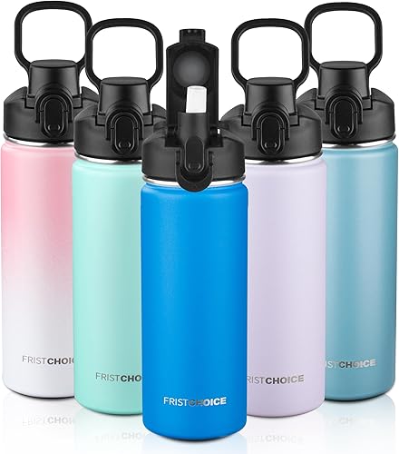 Miniatura 19 de Botella de agua aislada con tapa, botella de agua de acero inoxidable de 18 onzas para niños, niñas, botella de agua térmica de doble pared al vacío