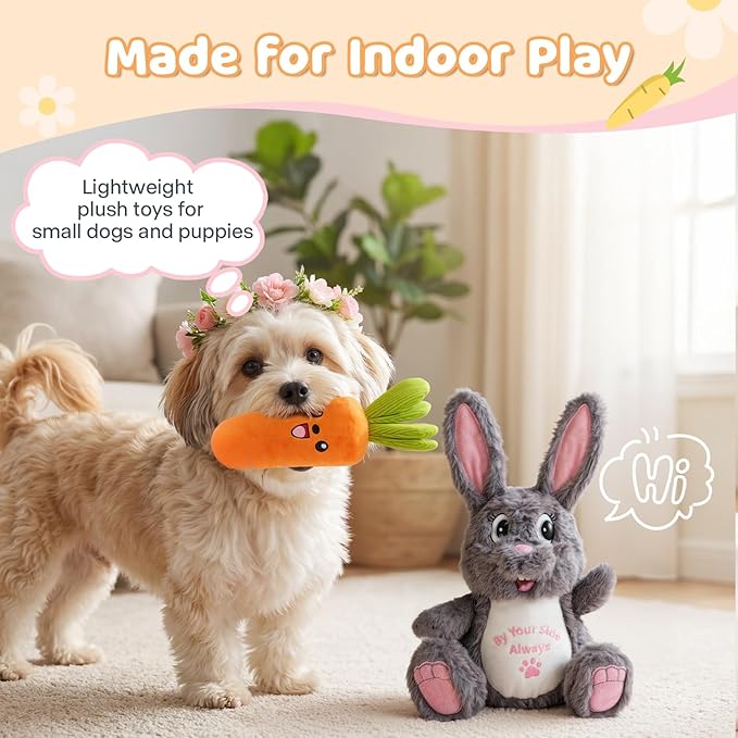 Juguetes para Perros Pequeños, Set de Peluche de Conejo y Zanahoria con Chirriador y Papel Crujiente, 2 Piezas miniatura 4