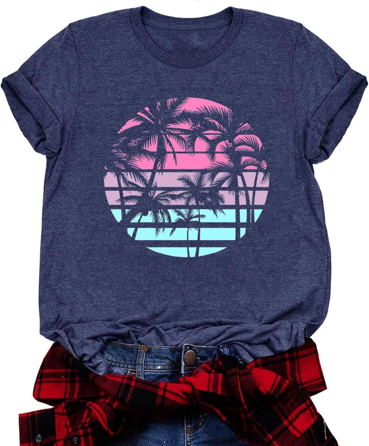 Summer Beach Shirts for Women Palm Tree Graphic Vacation Tops