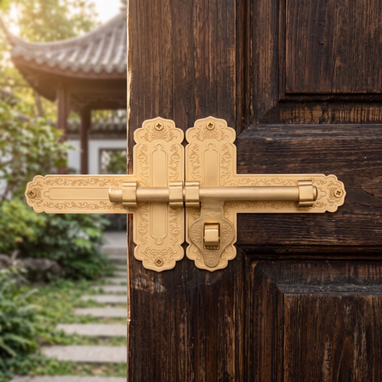 Cerrojo Puerta con Cierre con Llave corativo Cerrojo Puerta Antiguo Pasador para Patio, Bronce, 40cm