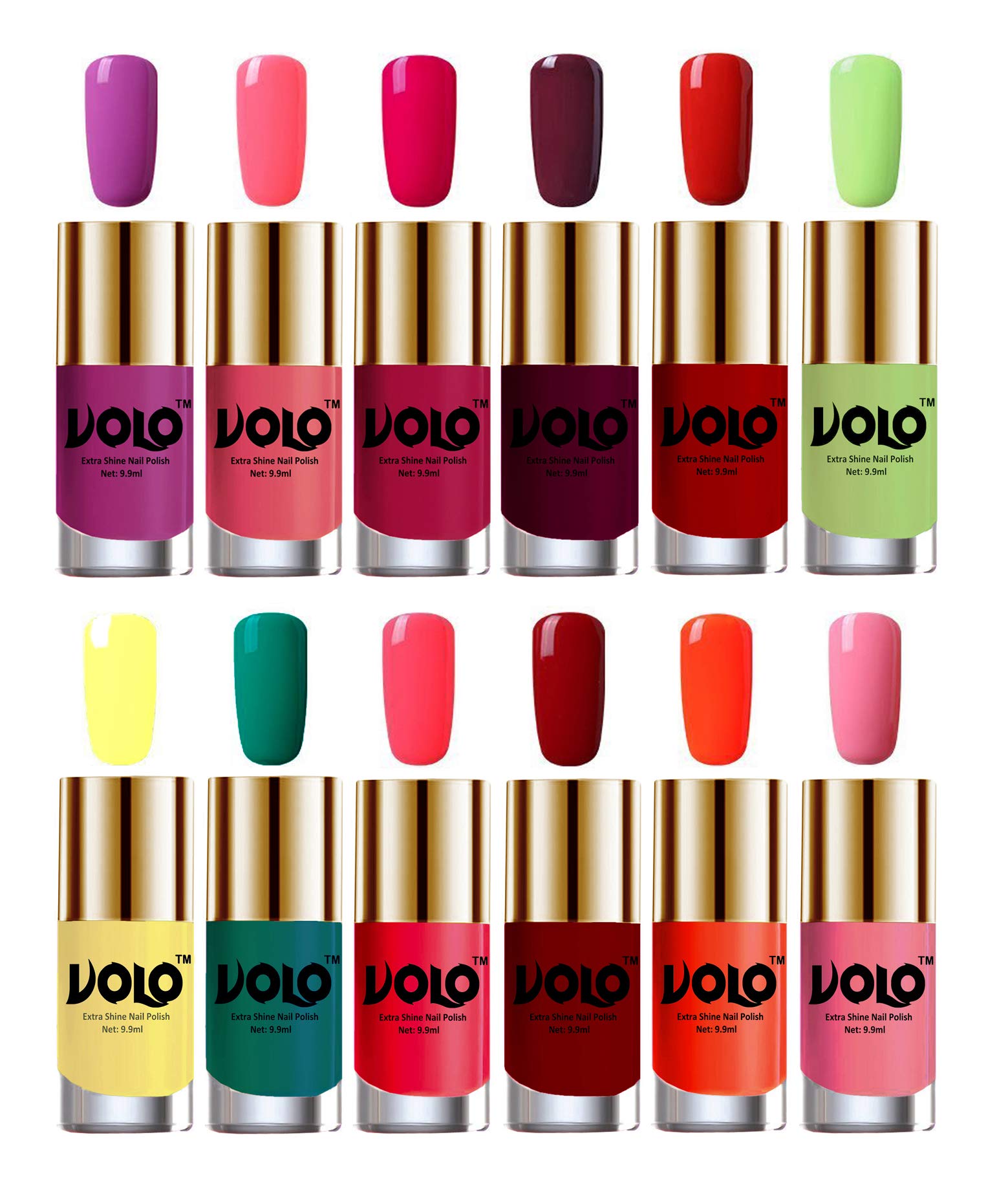 Volo Luxury Super Shine Nail Polish Set of 12 Vibrant Shades (Bright Plum, Pink Mania, Moon Magenta, Wine, Reddish Orange, Parrot Green, Yellow, Radium Green, Carrot Red, Red, Coral, Light Pink)-image-19