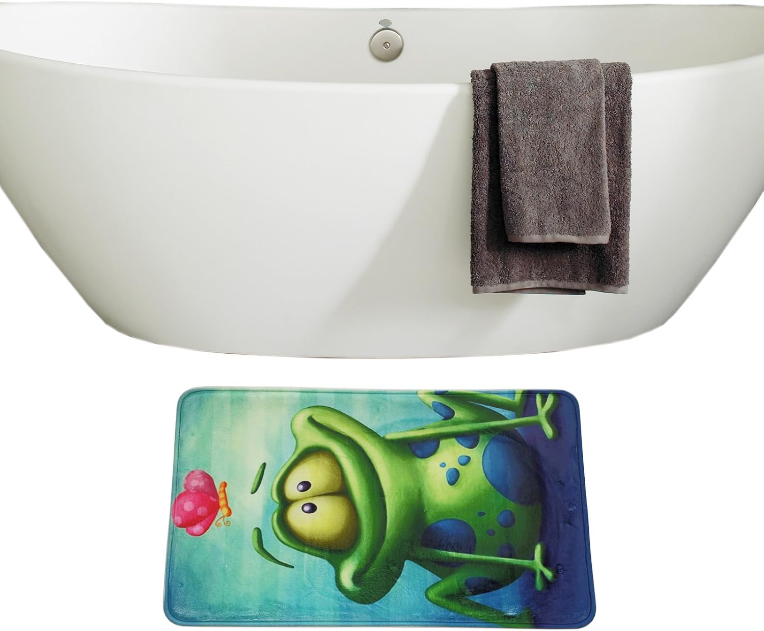 3 Piece Toilet Seat Cover and Rug Set Bathroom Pedestal Rug + Lid Toilet Cover + Bath Mat Frog and Lotus Flower