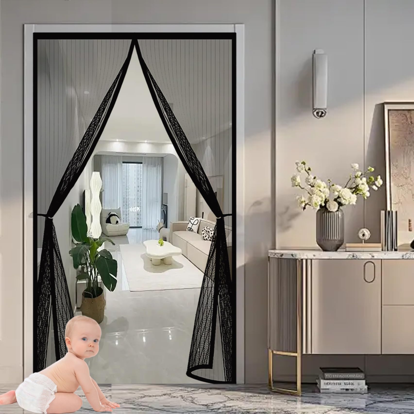 Moustiquaire pour portes magnétique noire anti-moustiques 123x170