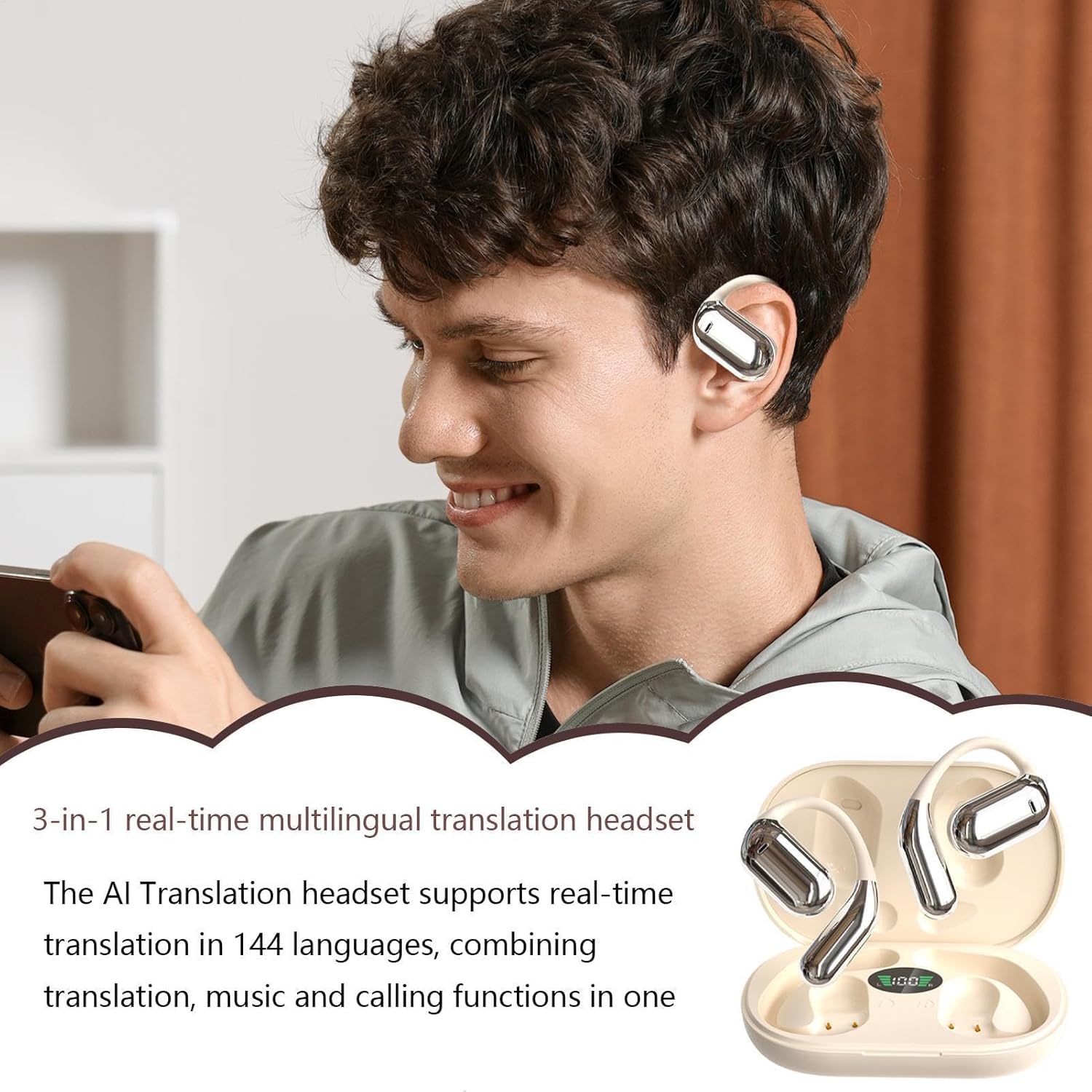 Translation Earbuds, Language Translator Earbuds, Wireless Ear Buds, Real Time Headphones with Clear Audio Quality for Travel and Learning, 5.91 x 4.09 x 1.18 inches