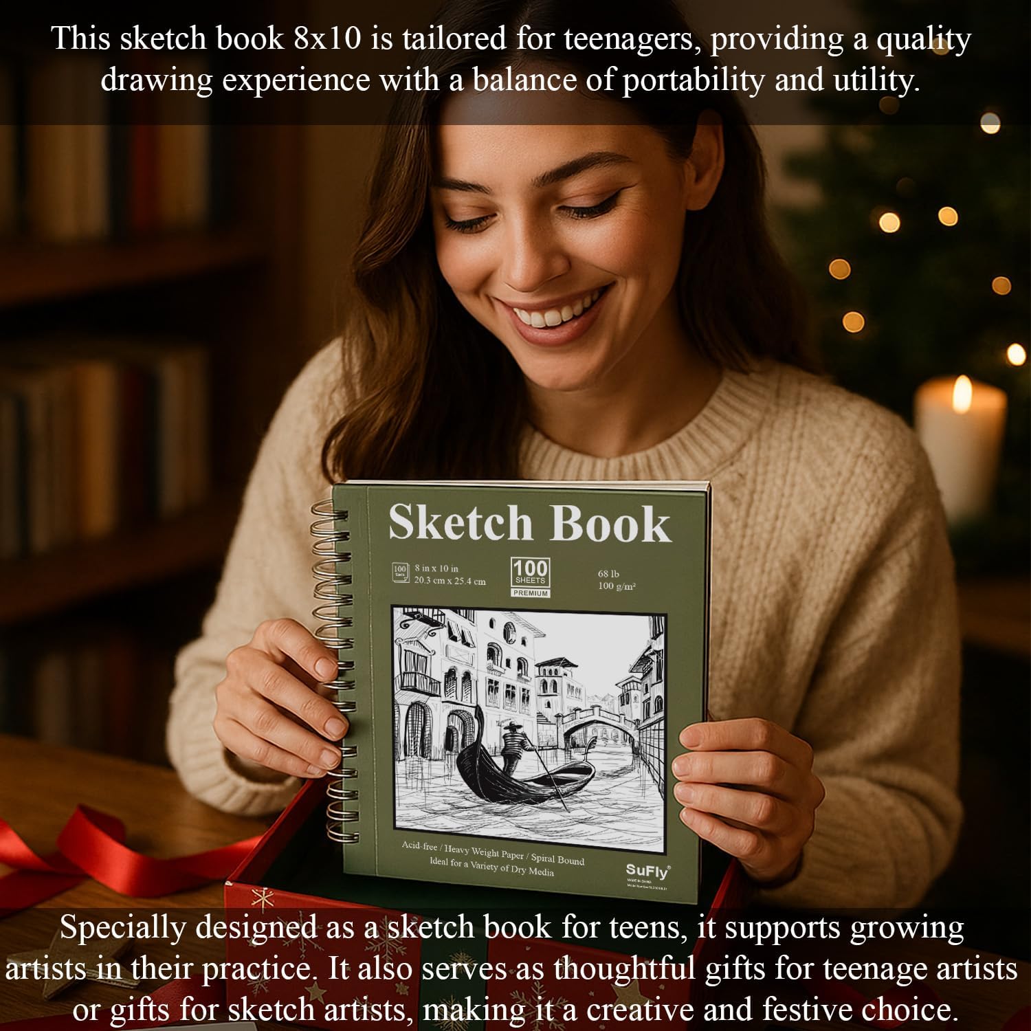 SuFly Spiral Bound Sketchbook 8x10, 100 Sheets Hardcover Sketch Books, 68lb/100gsm Sketch Paper, Sketch Pads for Drawing for Adults, Sketchbook for Art Class & School.