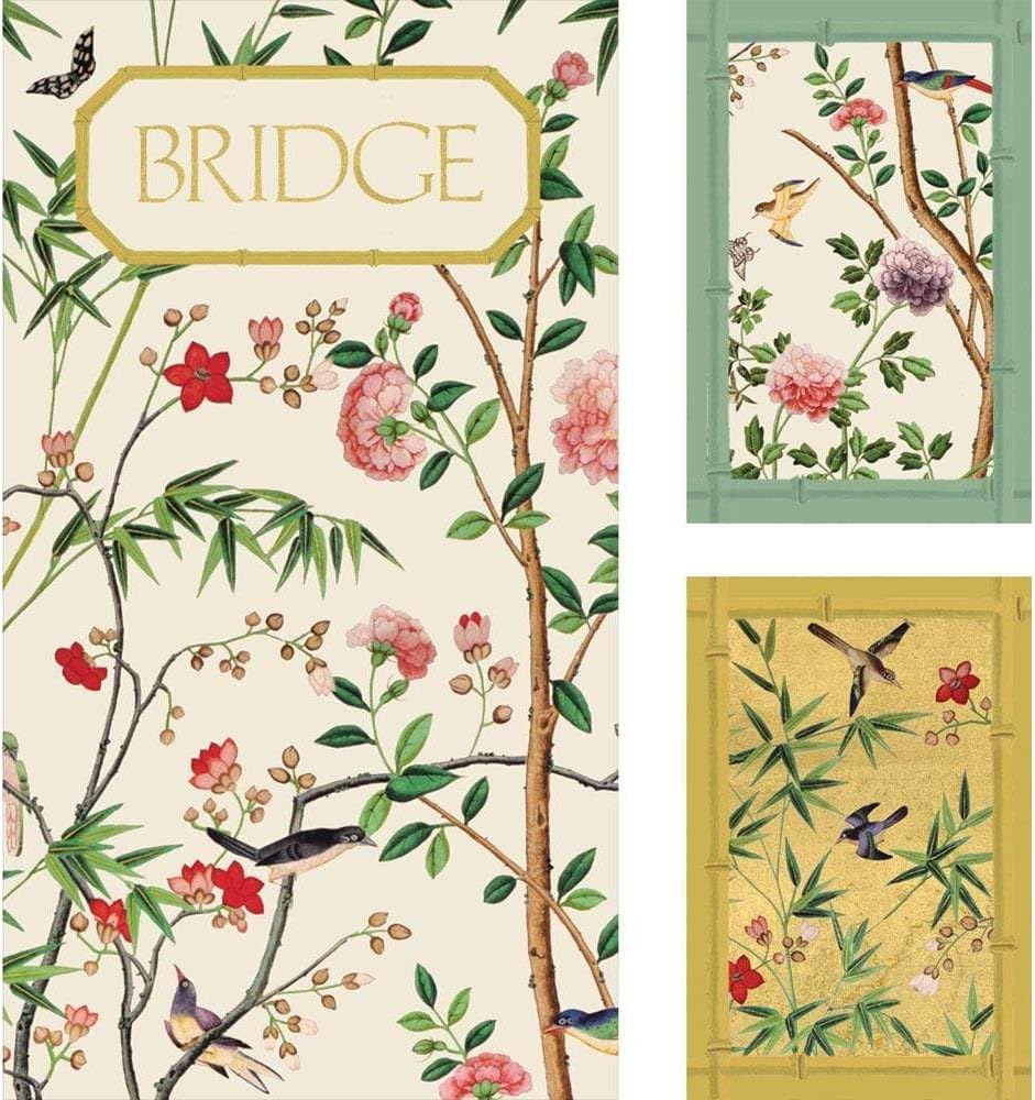 Caspari Jumbo Text Chinese Wallpaper Bridge Playing Card Gift Set – 2 Decks of Bridge Cards & Score Pad, Large Print, Printed in Belgium