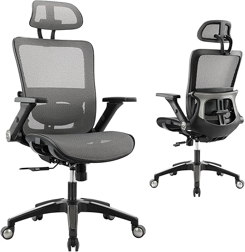Silla de oficina ergonómica de malla, silla de escritorio ejecutiva para computadora de respaldo alto con reposacabezas y reposabrazos abatibles 4D,