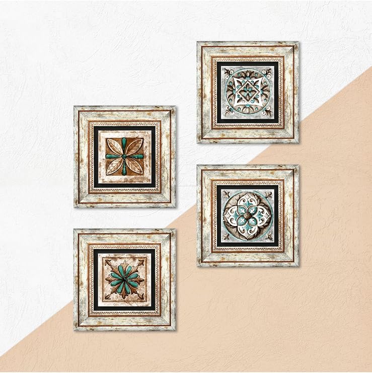 Pinecone Stone Fas Desenli Vintage, Çini Sanatı Taş Duvar Tablosu - Çerçeveli Taş Tablo - Dekoratif Duvar Sanatı - Modern Ev ve Ofis Duvar Dekoru T4-118