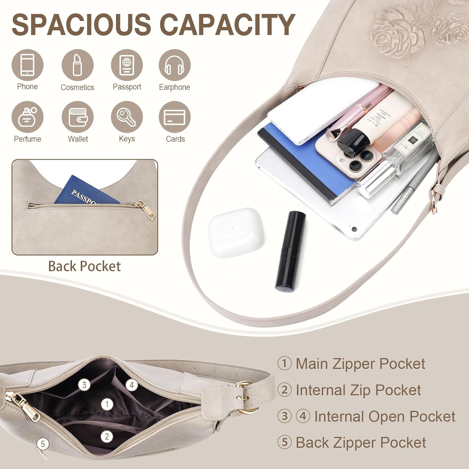 VIMUTI Shoulder Bag for Women, Vegan Leather Hobo Purse Trendy Small Handbag Top Handle Embossed Underarm Purse Daily Use | Adjustable strap, Smooth zipper - Image 4