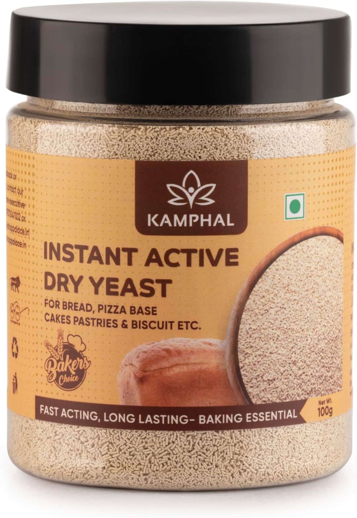Kamphal Instant Active Dry Yeast Powder for Baking 100g | Instant Yeast for Bread Making at Home and Pizza