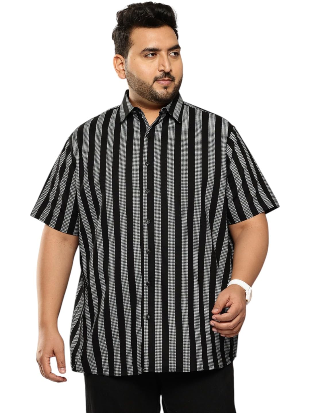 thomas scott Men's | Regular Fit | Knitted Fabric | Stripes Printed | Plus Size | 100% Cotton | Short Sleeve | Spread Collar | Casual | Shirt for Men-picture-14