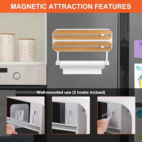 Miniatura 10 de uxcell Dispensador de plástico 3 en 1 de 14 x 2.6 pulgadas con cortador e parte inferior magnética, adecuado para papel de estaño, envoltura de