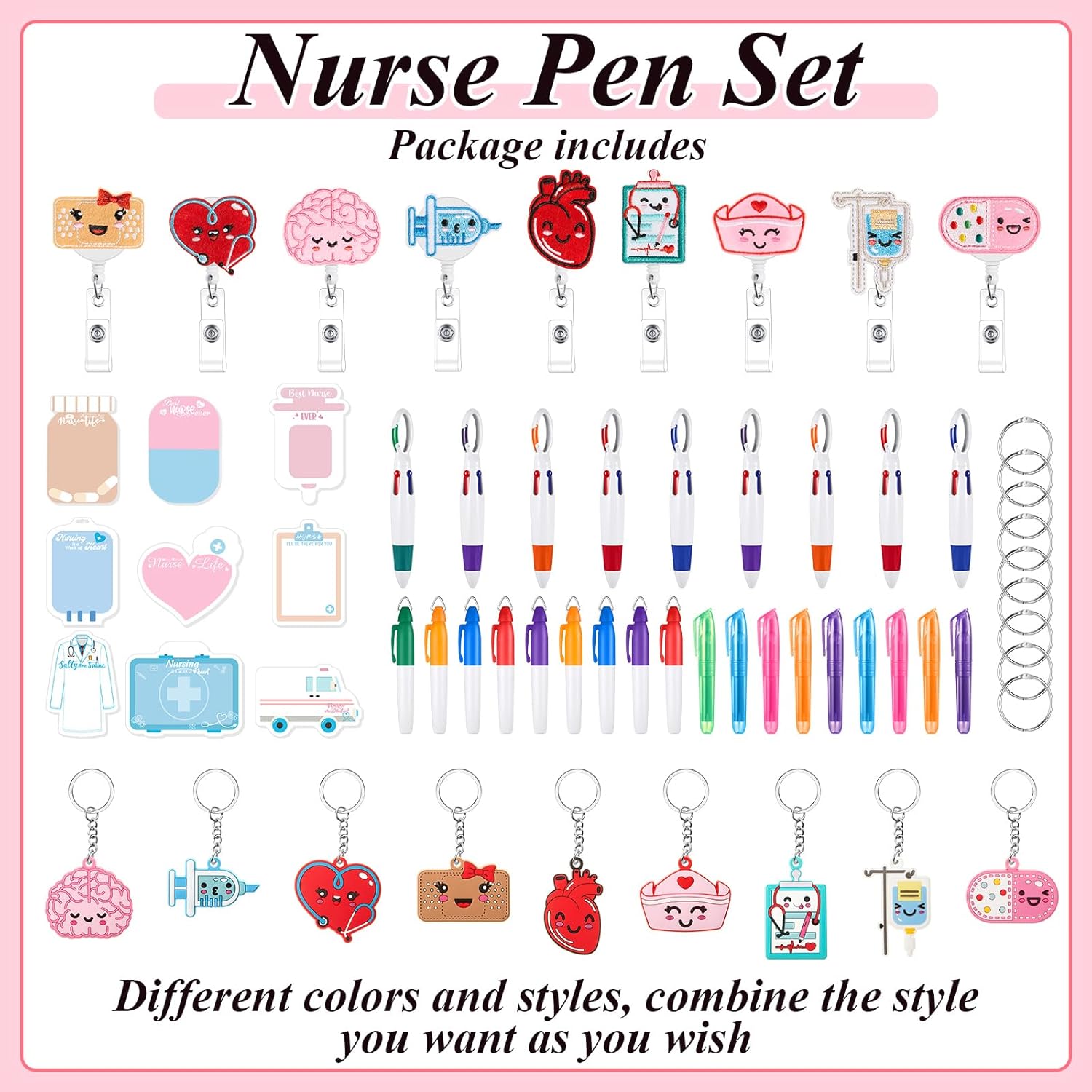 Henoyso 64 Pcs Christmas Nurse Badge Pen Set Mini Highlighter Pens Bulk Mini Notebooks Nurse Week Gifts Appreciation for Work Student Essentials School Cna Women