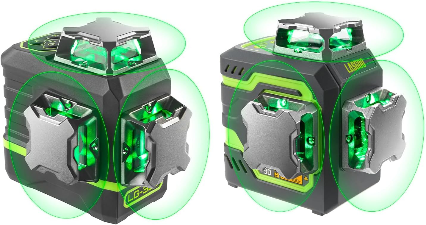 LG-3D Laser Level Self Leveling 3x360°, LG-3Ds Laser Line with Vertical and Horizontal for Picture Hanging and Construction, Magnetic Rotating Stand and Portable Case Included, Green