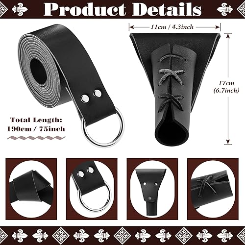 Miniatura 3 de Cinturón de cuero medieval para espada, daga de rana, cinturón renacentista para caballero, guerrero, pirata, cosplay