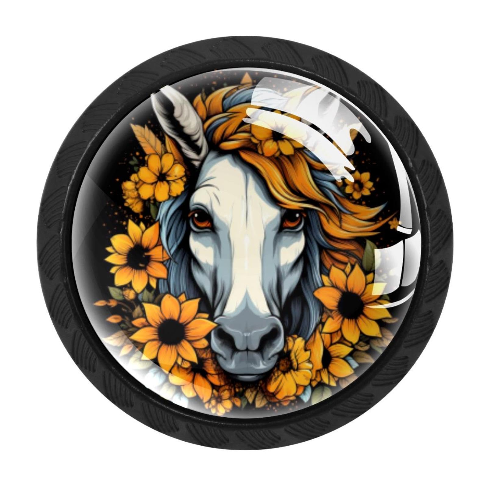 CHENZZZZ 4 Pack Cabinet Handles Unicorn Skull Sunflower Kitchen Drawer Pulls Furniture Door Handles for Cupboard Bedroom Wardrobe