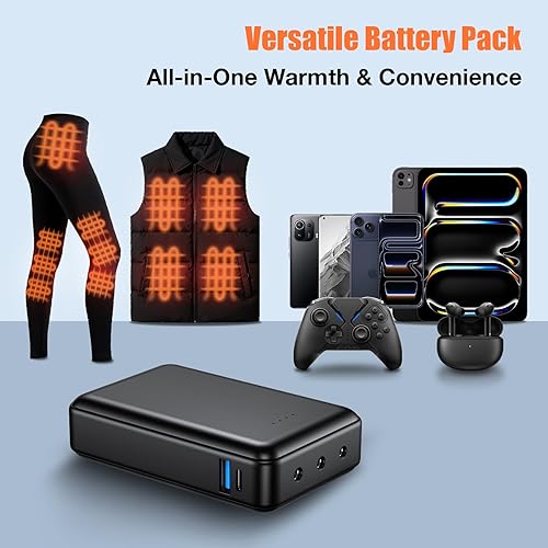 Miniatura 7 de Paquete de batería de 20000 mAh de 7.4 V para chalecos calefactados, chaquetas, traje para ORORO, Venustas, cargador de batería recargable 5V2A para