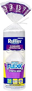 Ruffies Tall Kitchen Bags - 13 Gallon, 20 Bags, .9 Mil, Drawstring, Unscented, White Color, Pack of 1