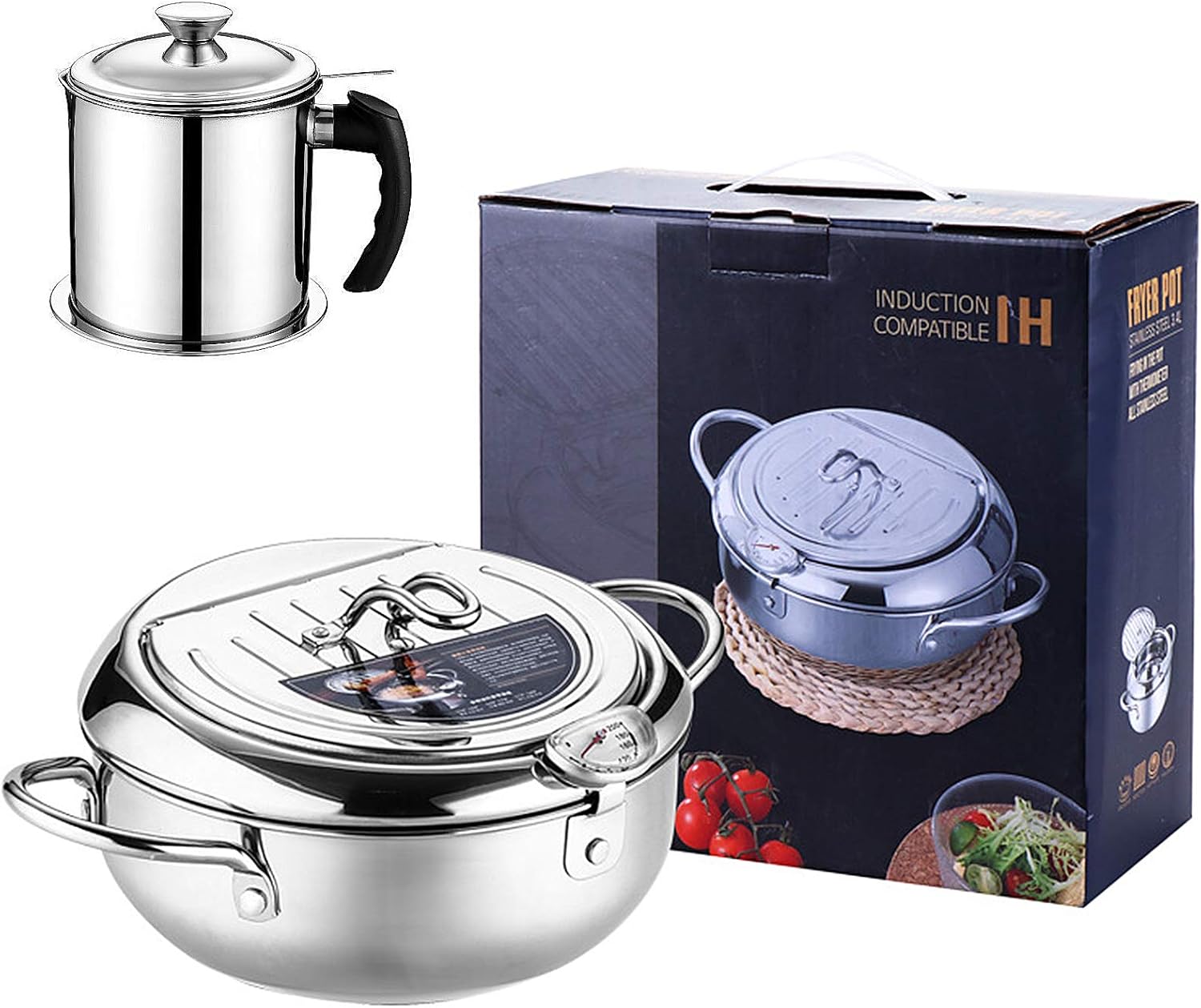 Tempura Japanese Style Deep Frying Pan with Thermometer