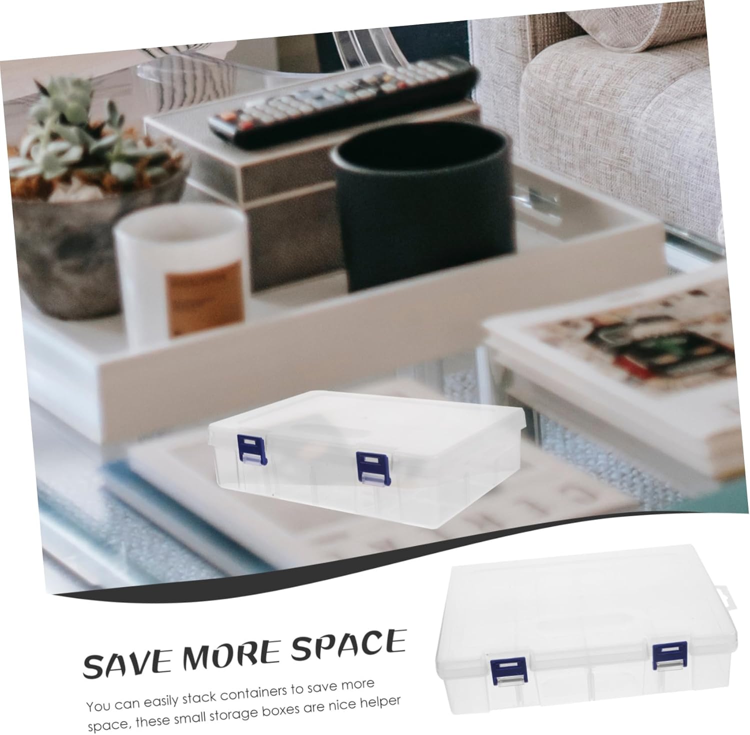 NUOBESTY 2pcs Transparent Multi-functional Craft Organizer Box Removable Dividers for Beads Jewelry and Small Parts Storage for Desk Organization and Tidy Spaces