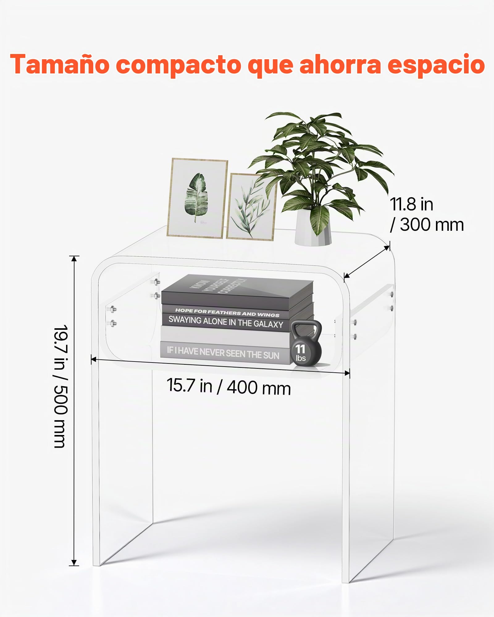 VEVOR Mesa Auxiliar de Acrílico Transparente 30 x 40 x 50 cm, Mesita de Noche de 2 Niveles con Estante, Mesa de Centro Rectangular Estable para Sala de Estar, Dormitorio, Comedor, Oficina, Salón