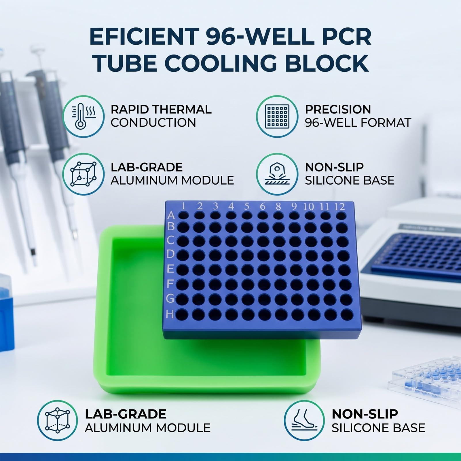 Stojak na Probówki Pcr Aluminiowy 96 Otworów Stopień Laboratoryjny (0,2 ml 96 otworów) | Utrzymuje Niskie Temperatury dla Ochrony Próbek Pcr do Probówek Odśrodkowych 0,2ML Podstawa Silikonowa Antypoślizgowa Rozmiar