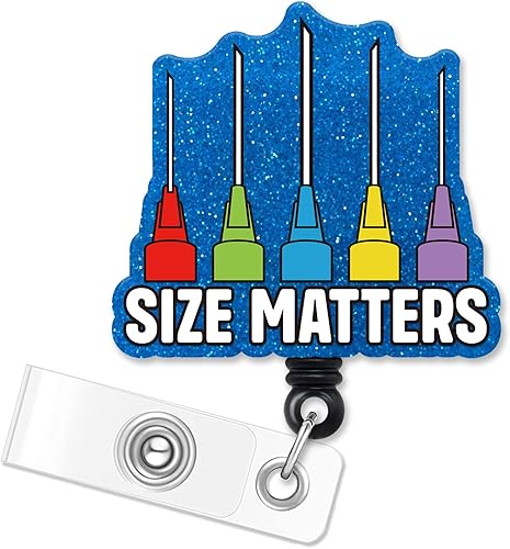 Size Matters - Carrete retráctil con purpurina azul con clip de cocodrilo, divertido soporte para tarjetas de identificación, regalo para disponible en Yaxa El Salvador