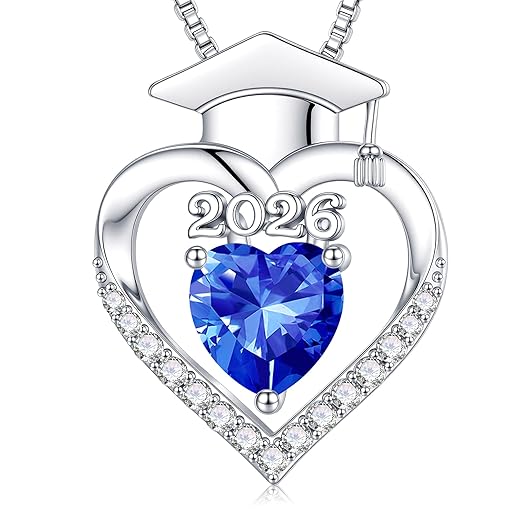 Turandoss Graduation Necklace for Women Her 2026-14K White Gold Plated Dainty Pendant Created Birthstone Necklaces for Women Her Mom Daughter, Small Simple Jewelry Gifts