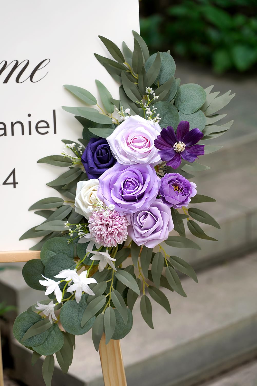 Olalaka Lot de 2 Fleurs artificielles pour décoration Florale de Mariage Lilas, Violet et crème