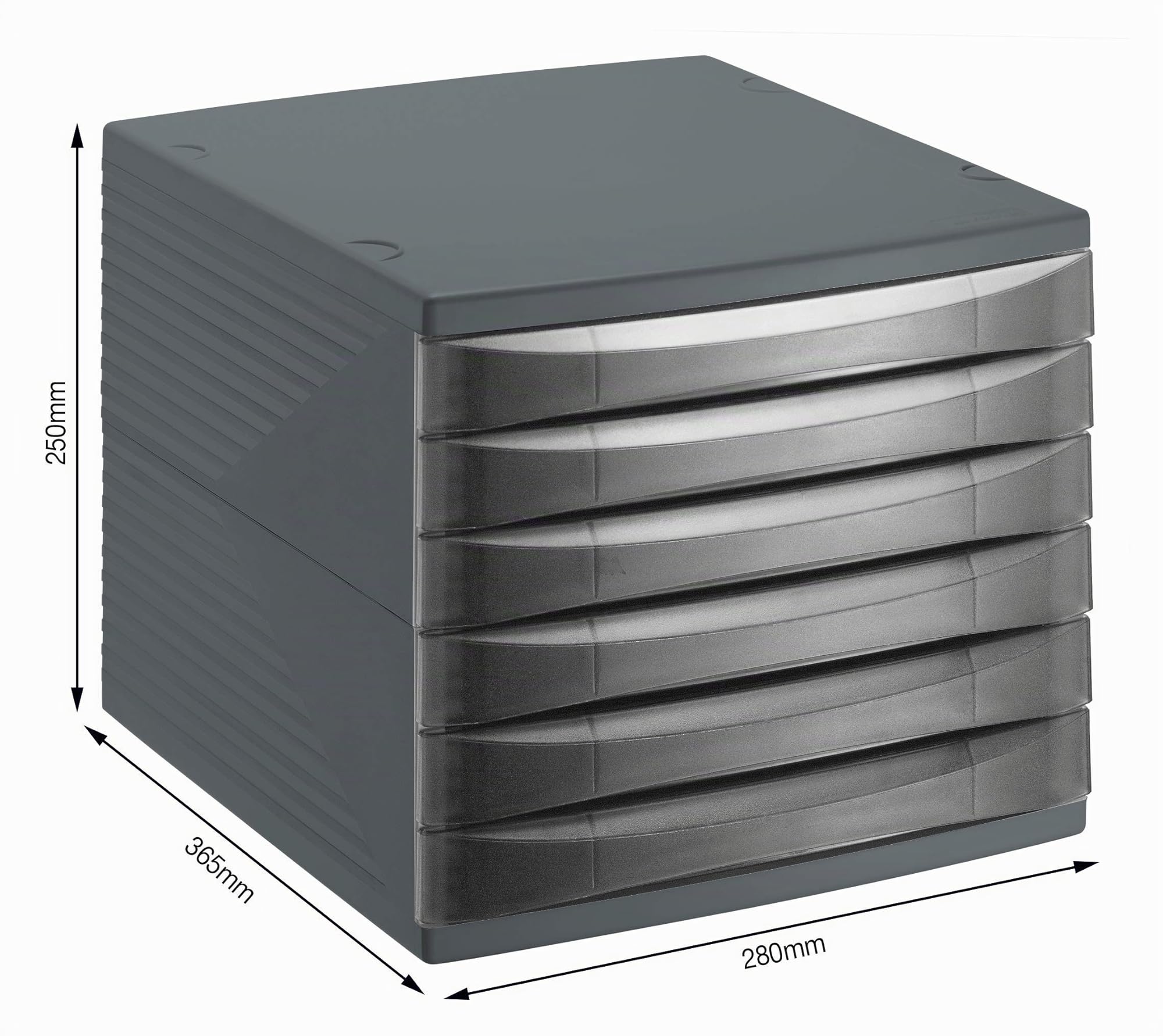 Rotho Quadra Schubladenbox / Bürobox mit 6 Schüben, Kunststoff (PS) BPA-frei, schwarz, (36.5 x 28.0 x 25.0 cm), Anthrazit