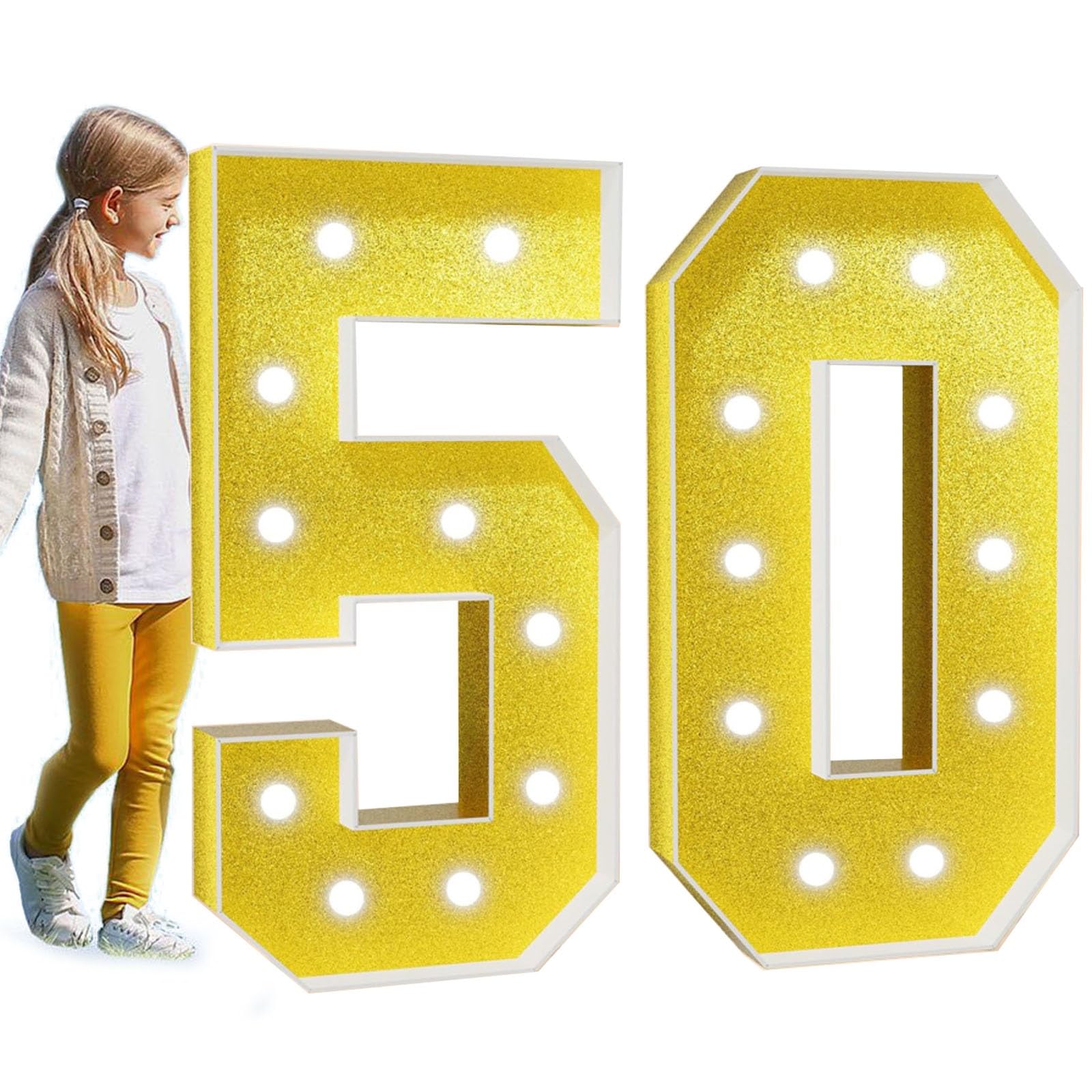 Marquee Light Up Number Large Mosaic Numbers Sign with White Lights Giant Mosaic Frame Number for 5th 50th Birthday Party Anniversary Decorations Pre-Cut Foam Board(Color:Number 50,Size:100cm/3.3FT)