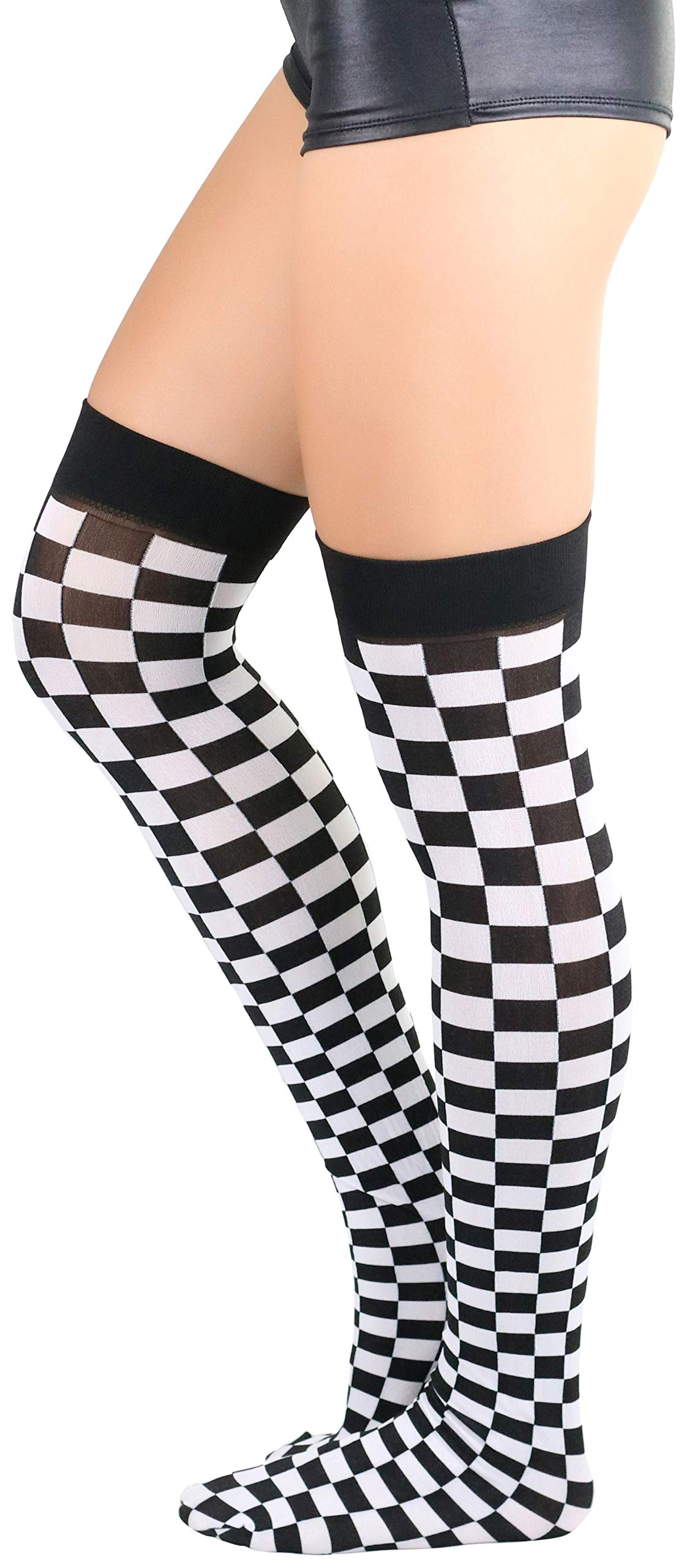ToBeInStyle Women's Harlequin Jester Thigh High Stockings Playing Card Checkered Opaque Halloween Costume Hosiery