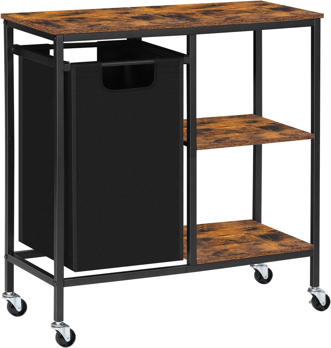 Laundry Hamper with Wooden Side Shelf,laundry basket with lid,Laundry Sorter 2 Section with 45L Pull Out Laundry Bag,laundry room organization for Bathroom, Bedroom,Laundry Room,Brown