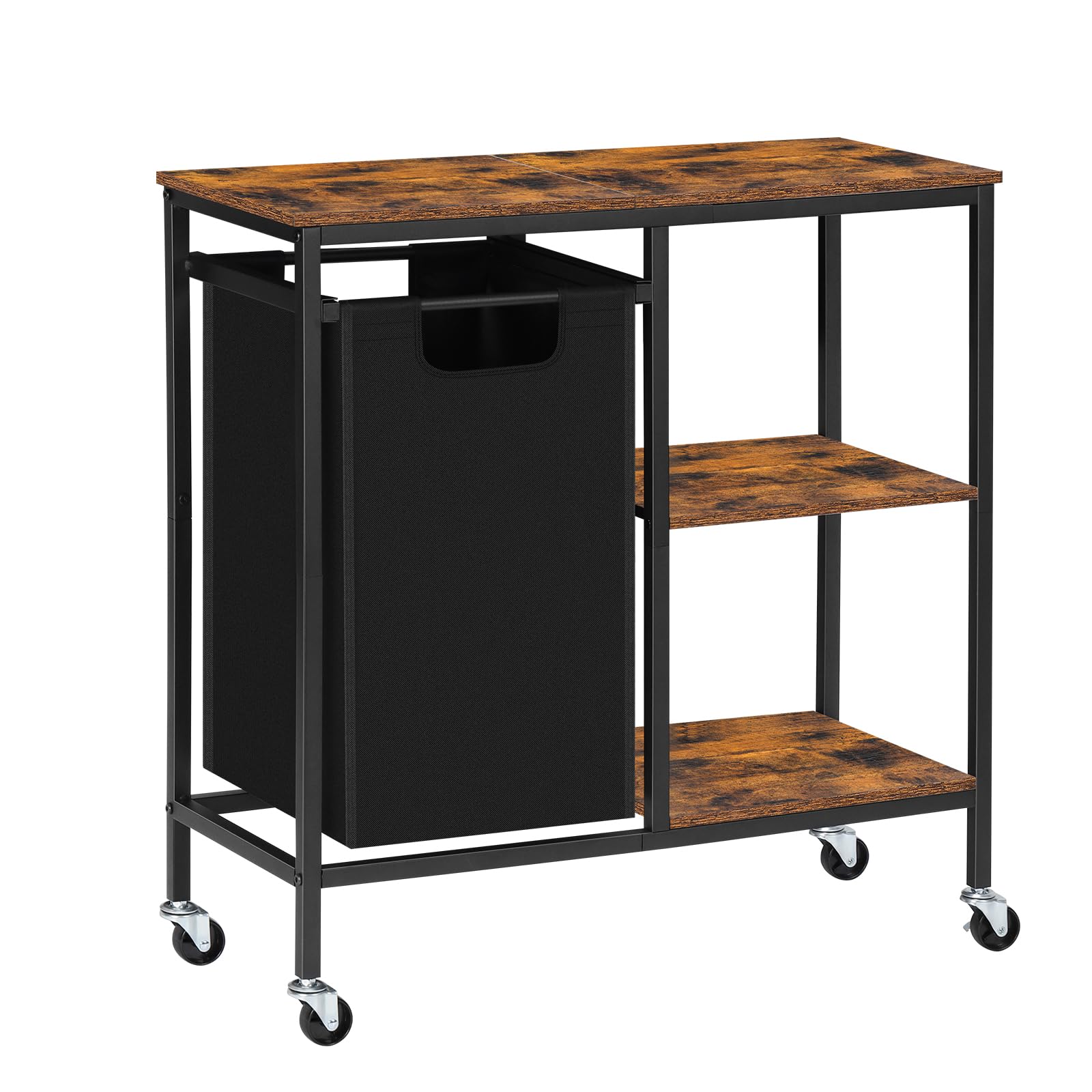 Laundry Hamper with Wooden Side Shelf,laundry basket with lid,Laundry Sorter 2 Section with 45L Pull Out Laundry Bag,laundry room organization for Bathroom, Bedroom,Laundry Room,Brown