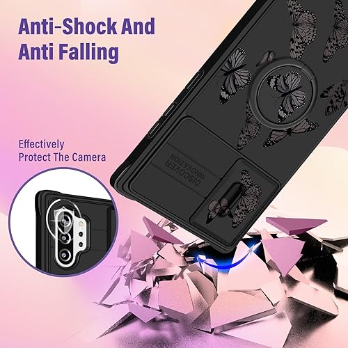 Miniatura 3 de para Samsung Galaxy Note 10 Plus Funda para Teléfono - Funda para Mujeres Mariposa Linda Niñas Cubierta Femenina Bonita Diseño de Mariposa Negra con